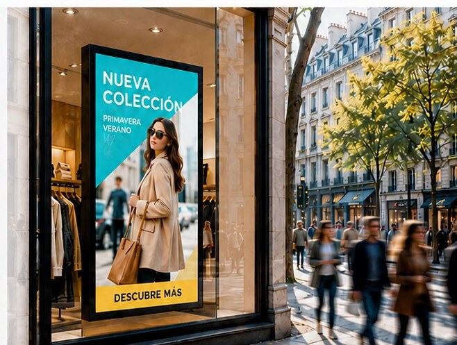 Pantalla de cartelería digital en un escaparate